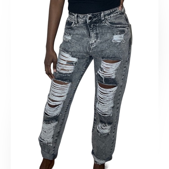 Grey Distressed Denim Jeans - Picture 3 of 4